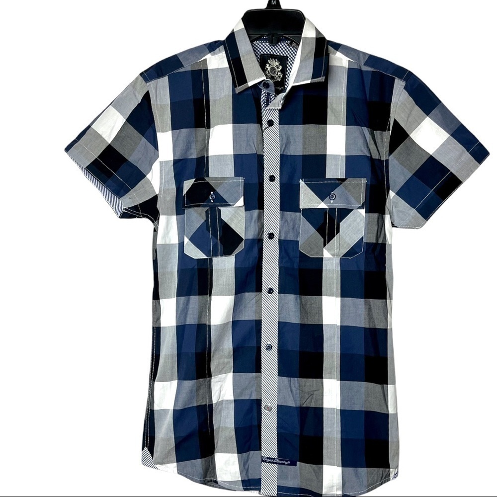 English Laundry Blue Plaid Short Sleeve Button Down Shirt Size S